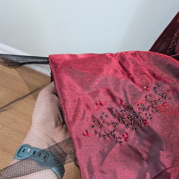 Vintage Prom Dress Maxi Gown 6 Red Y2K Goth Princess Floral Bead Strapless Glam - Picture 8 of 13